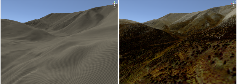Left: Where typical geodata-to-IVE workflows leave you. Right: Where terrainr gets you.