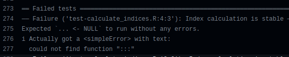Expected `... <- NULL` to run without any errors. Actually got a <simpleError> with text: could not find function :::