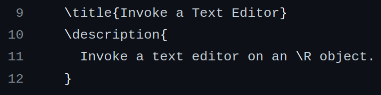 The rd documentation file for `edit()`. Notably, the Description field _does not_ capitalize the phrase text editor.